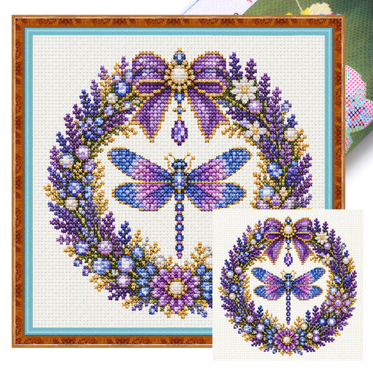 Lavendel-Libelle - Vollständiges 14CT gestempeltes Kreuzstich-Set 30x30CM - Huacan
