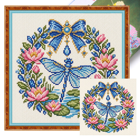 Lotus Libelle - Komplettes 14CT gestempeltes Kreuzstich-Set 30x30cm - Huacan