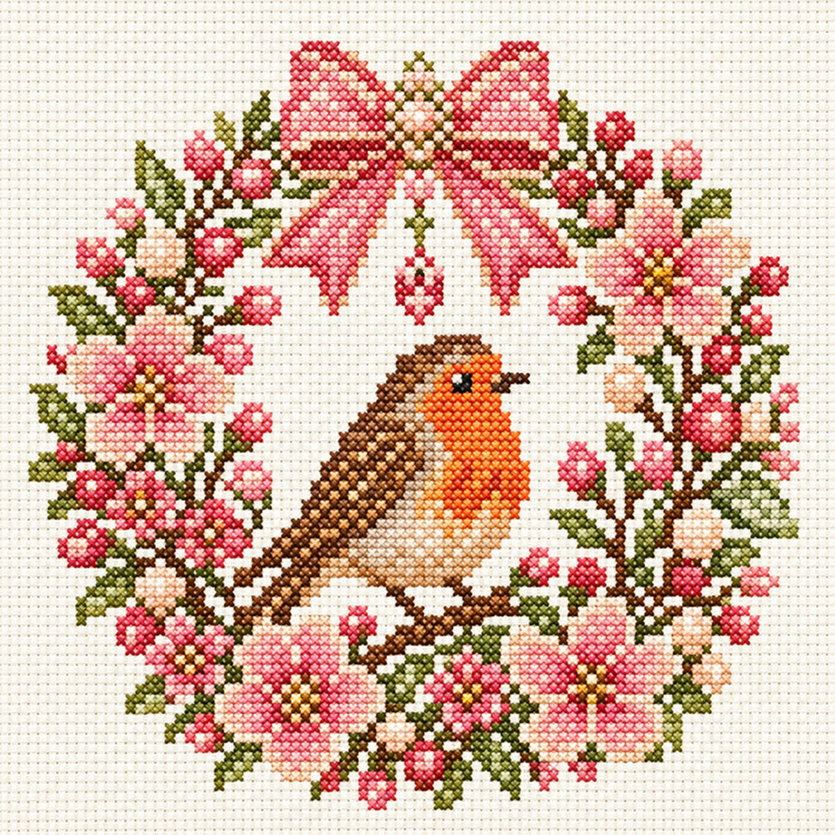 Robin Wreath-Cat - Full 14CT Stamped Cross Stitch 30x30CM - Huacan