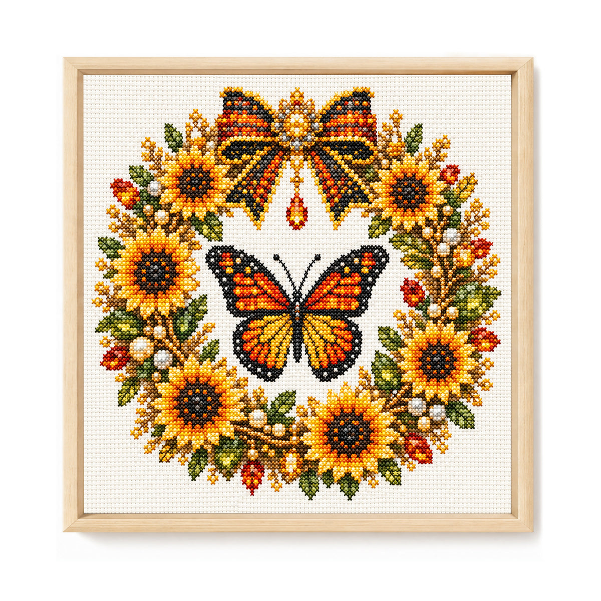 Monarch Wreath - Full 14CT Stamped Cross Stitch 30x30CM - Huacan
