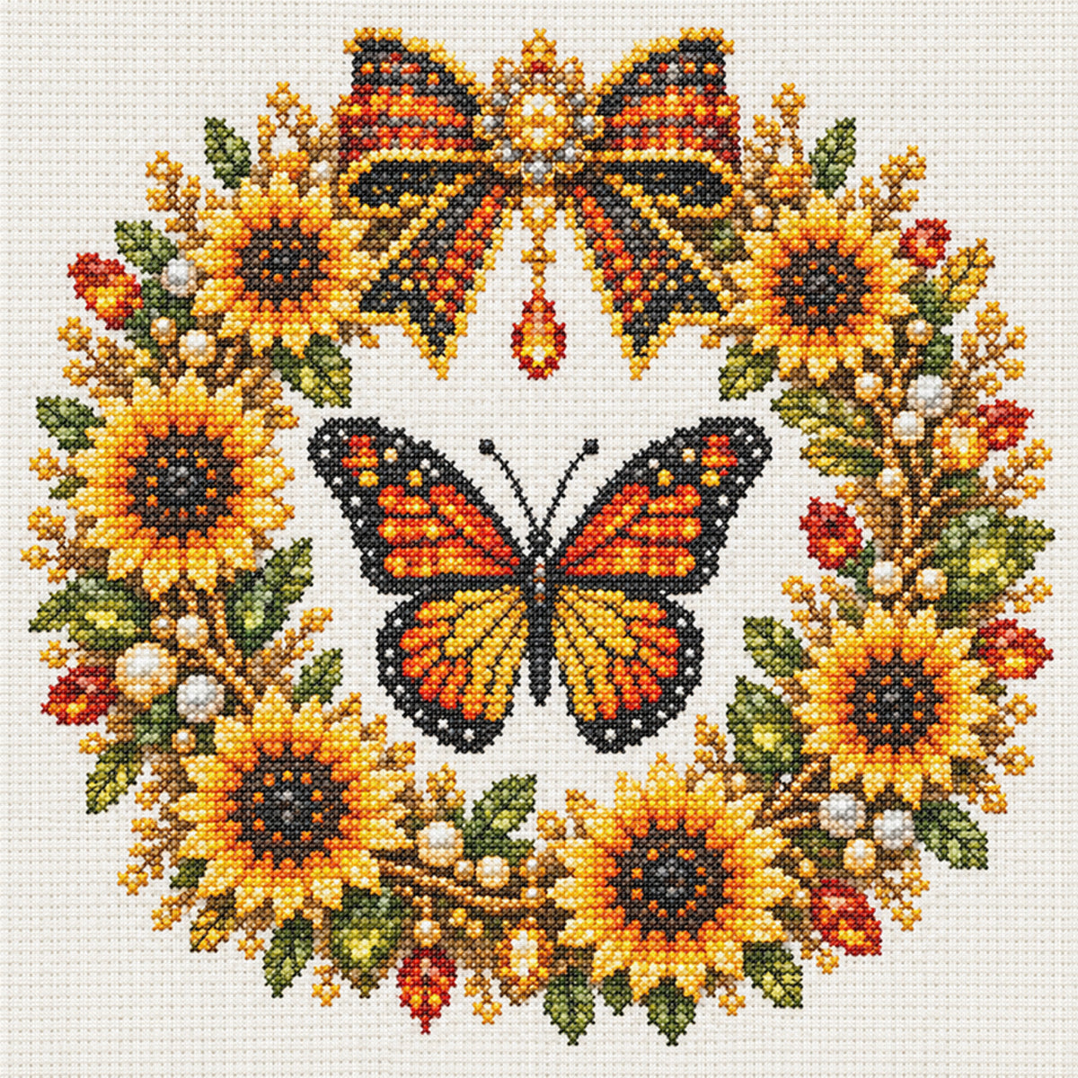 Monarch Wreath - Full 14CT Stamped Cross Stitch 30x30CM - Huacan