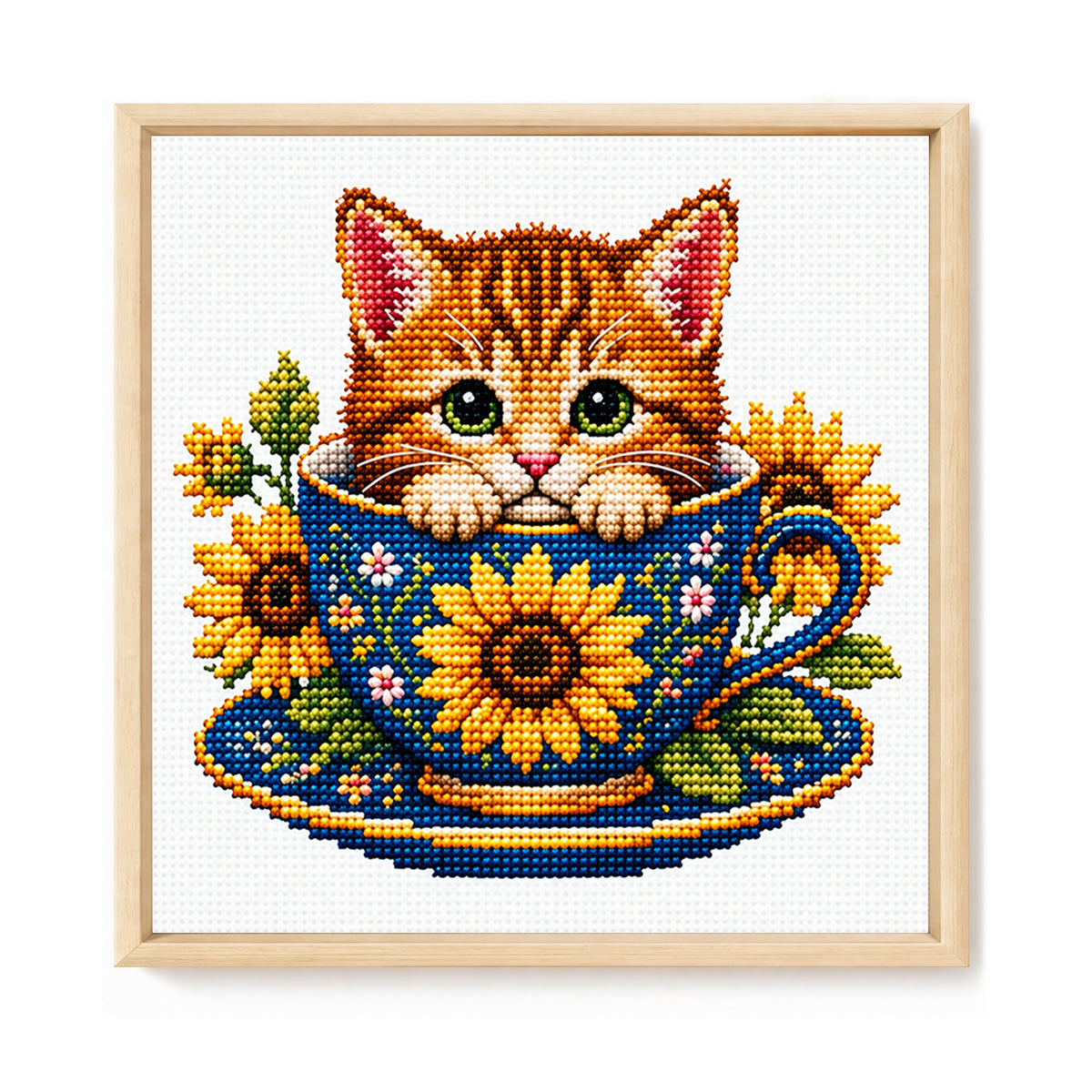 Sunflower Kitten-Cat - Full 14CT Stamped Cross Stitch 30x30CM - Huacan