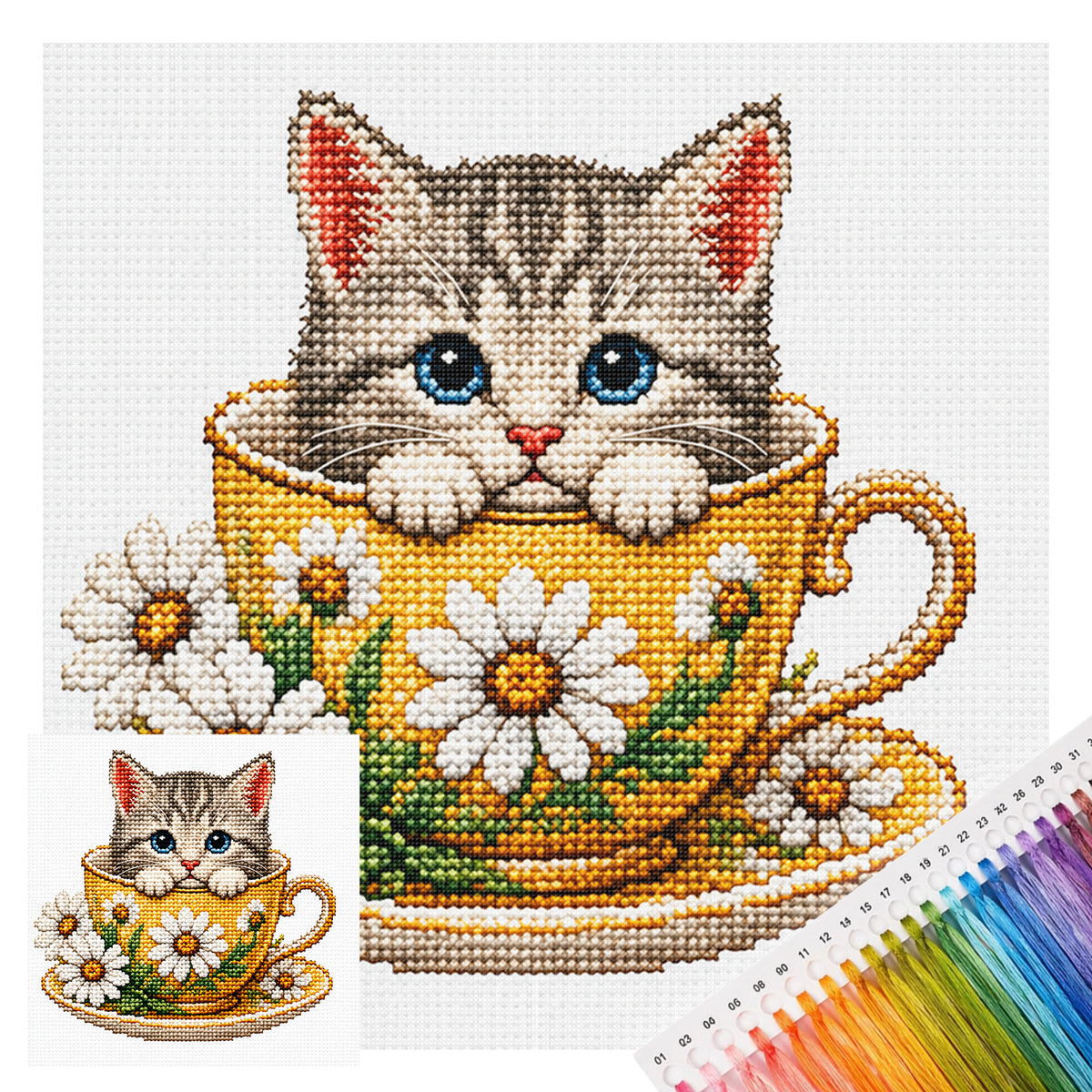 Daisy Kätzchen - Vollständiges 14CT gestempeltes Kreuzstich-Set 30x30CM - Huacan