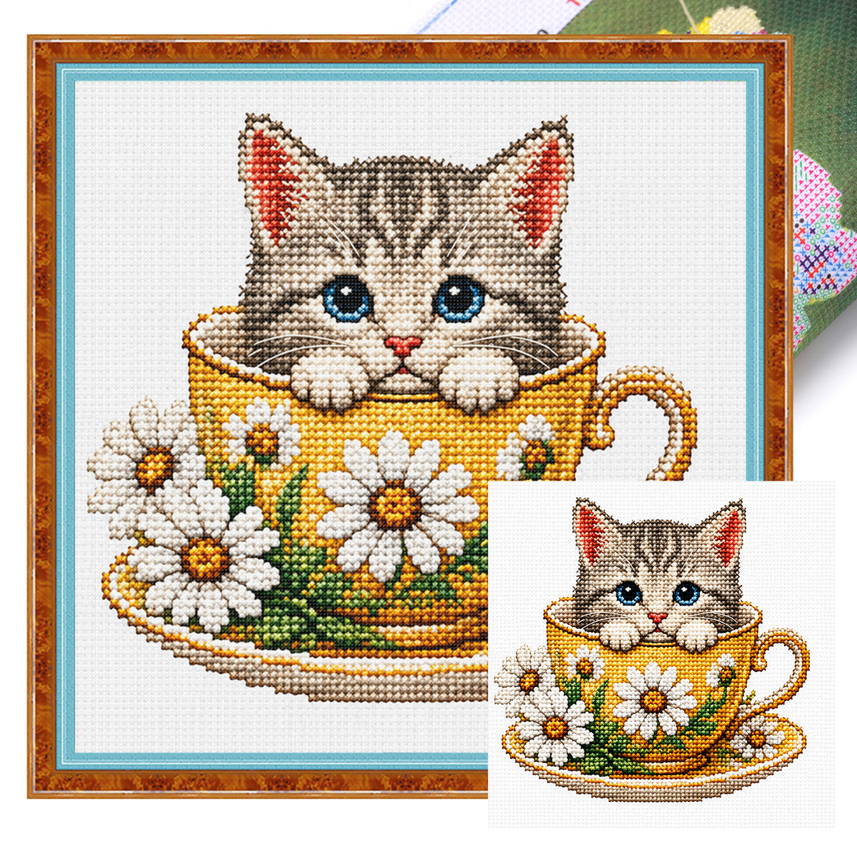 Daisy Kätzchen - Vollständiges 14CT gestempeltes Kreuzstich-Set 30x30CM - Huacan