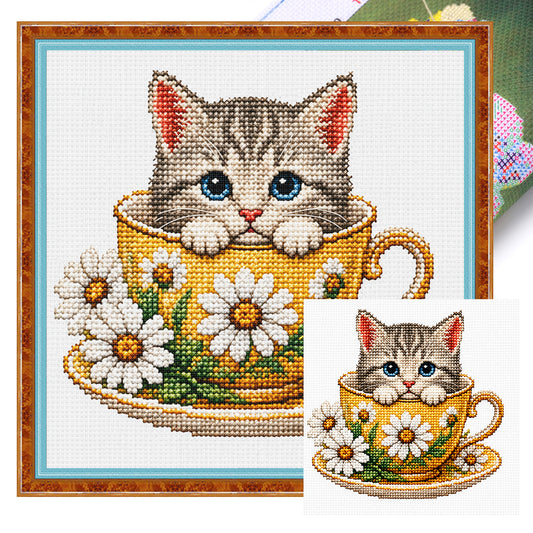 Daisy Kätzchen - Vollständiges 14CT gestempeltes Kreuzstich-Set 30x30CM - Huacan