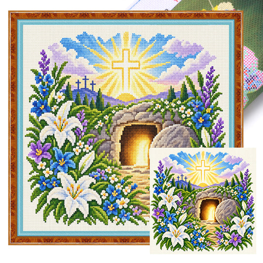 Ostergrab – Vollständiges 11CT Stempel-Kreuzstichset 45x45CM – Huacan