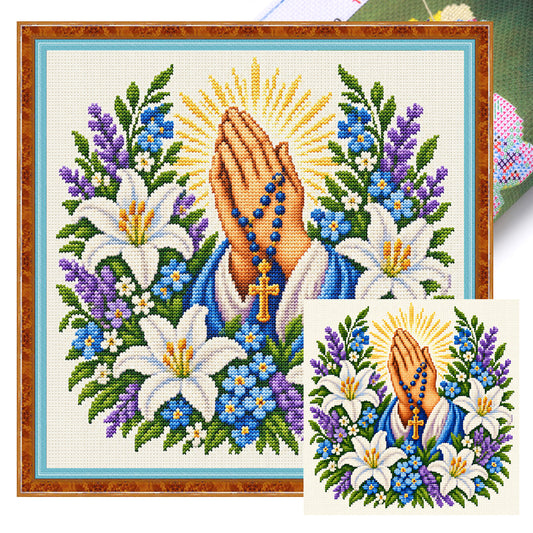Betende Hände - Vollständiges 11CT gestempeltes Kreuzstich-Set 45x45CM - Huacan