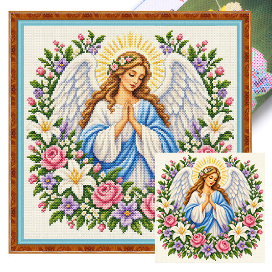 Betender Engel - Vollständiges 11CT Stempel-Kreuzstichset 45x45cm - Huacan