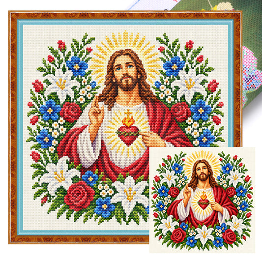 Heiligstes Herz - Vollständiges 11CT Stempel-Kreuzstich-Set 45x45CM - Huacan