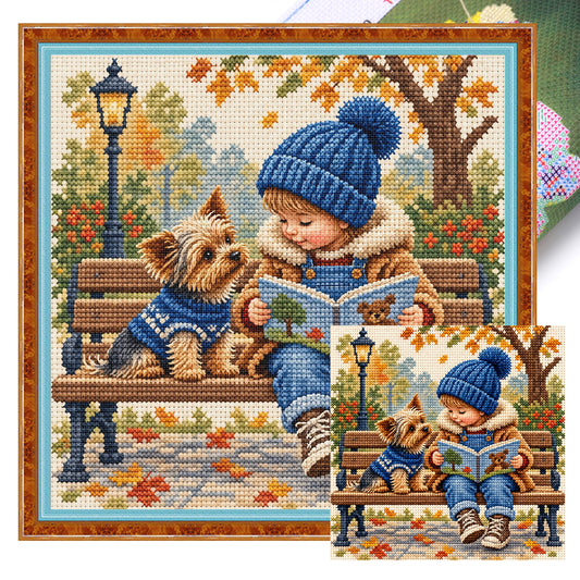 Herbstlektüre - Vollständiges 11CT Stempel-Kreuzstichset 45x45CM - Huacan