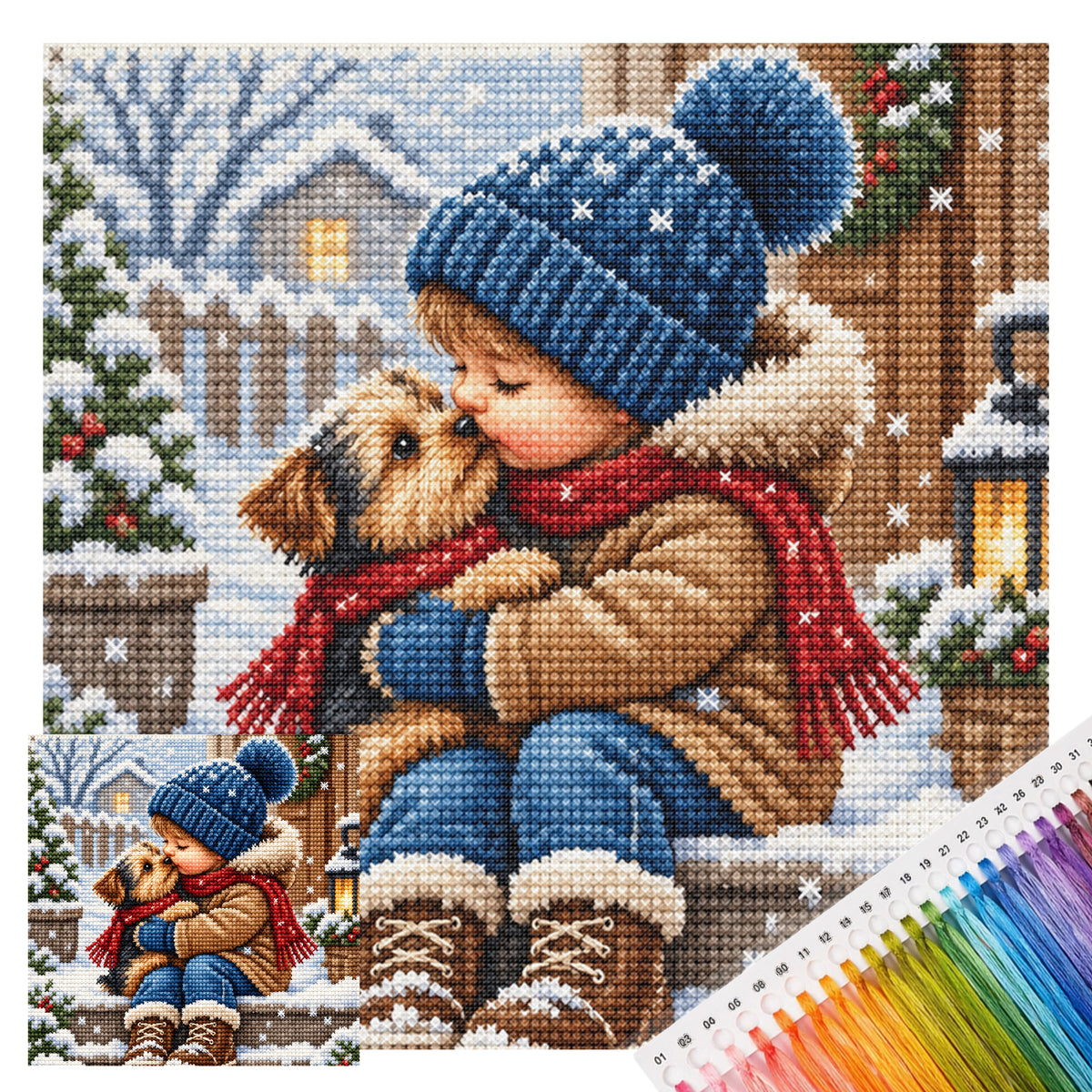 Winter Kiss - Full 11CT Stamped Cross Stitch 45x45CM - Huacan