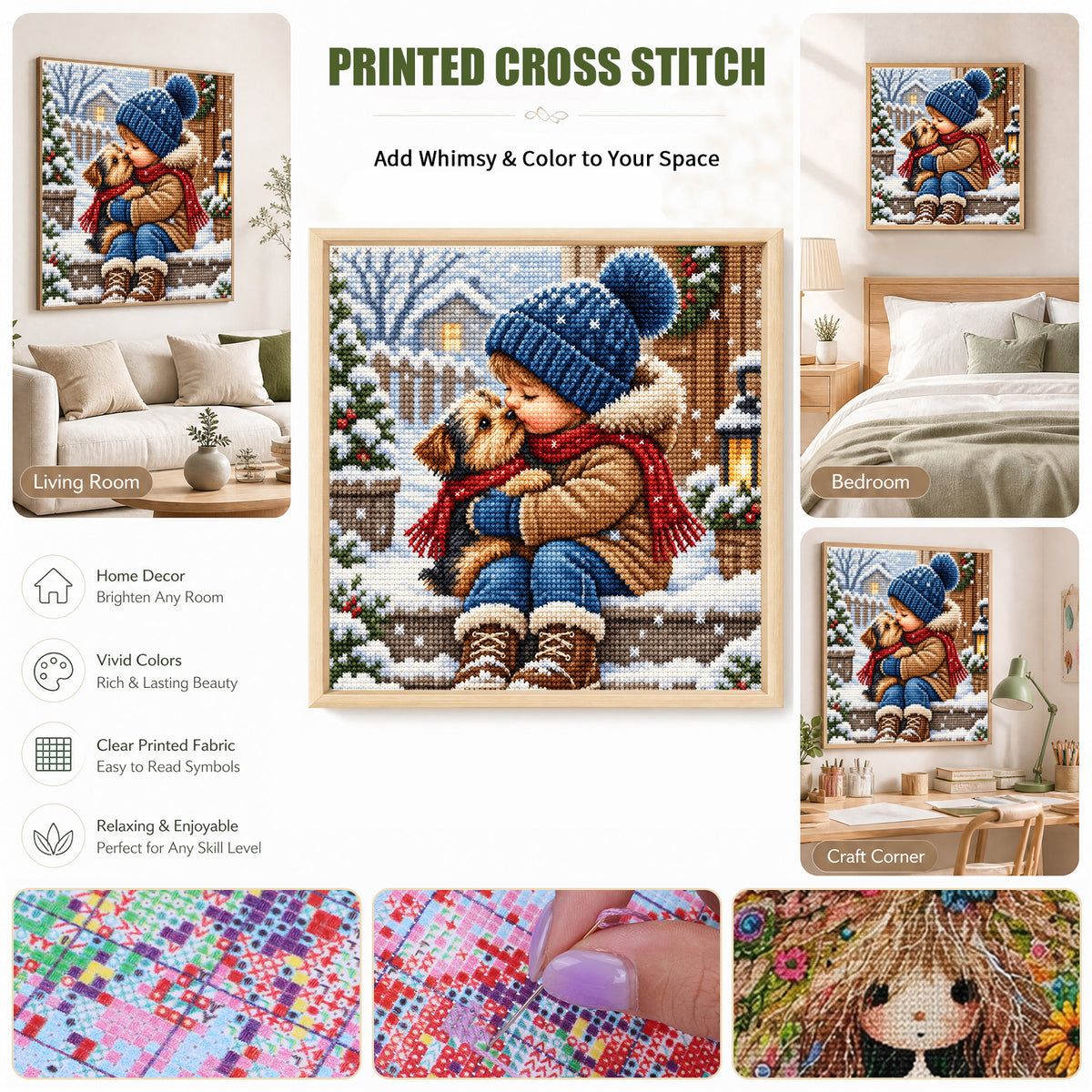Winter Kiss - Full 11CT Stamped Cross Stitch 45x45CM - Huacan