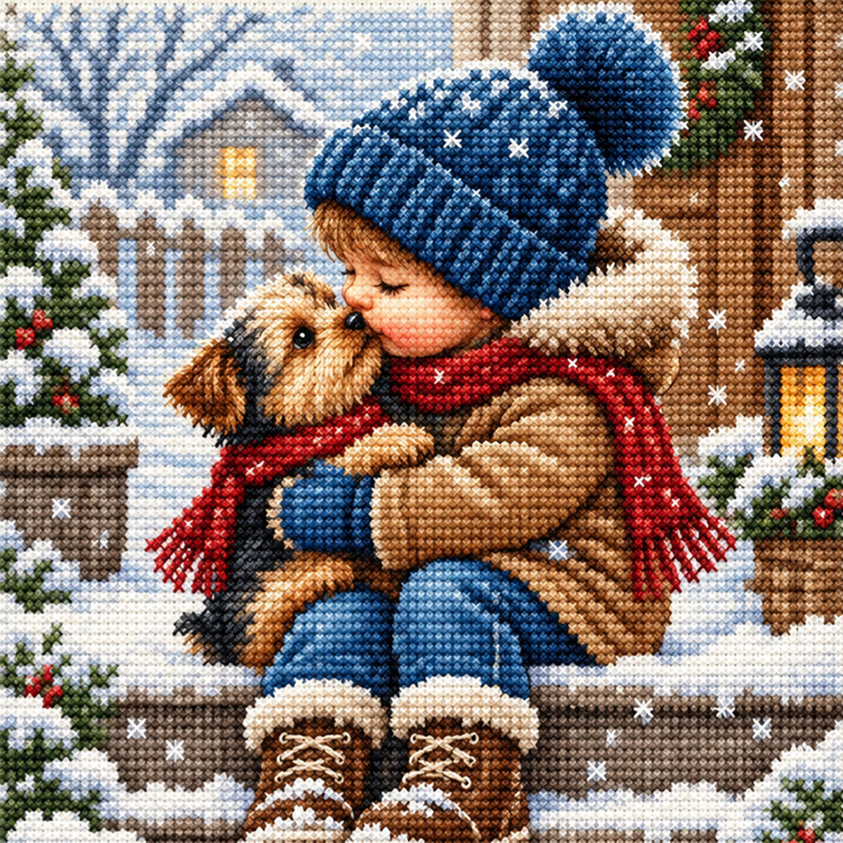 Winter Kiss - Full 11CT Stamped Cross Stitch 45x45CM - Huacan