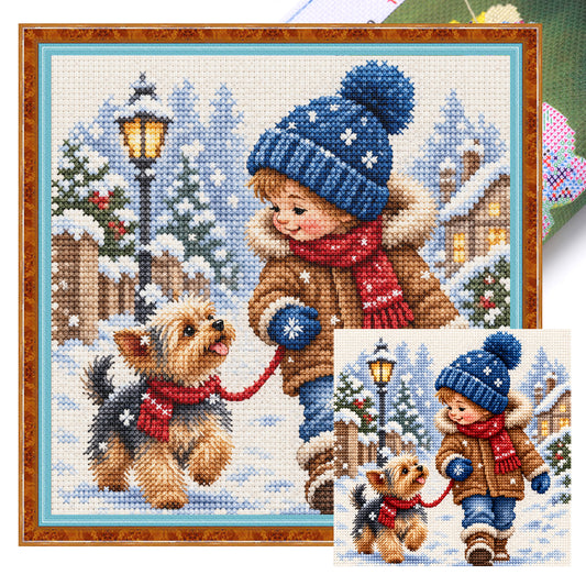Schneespaziergang - Komplettes 11CT Stempel-Kreuzstichset 45x45CM - Huacan
