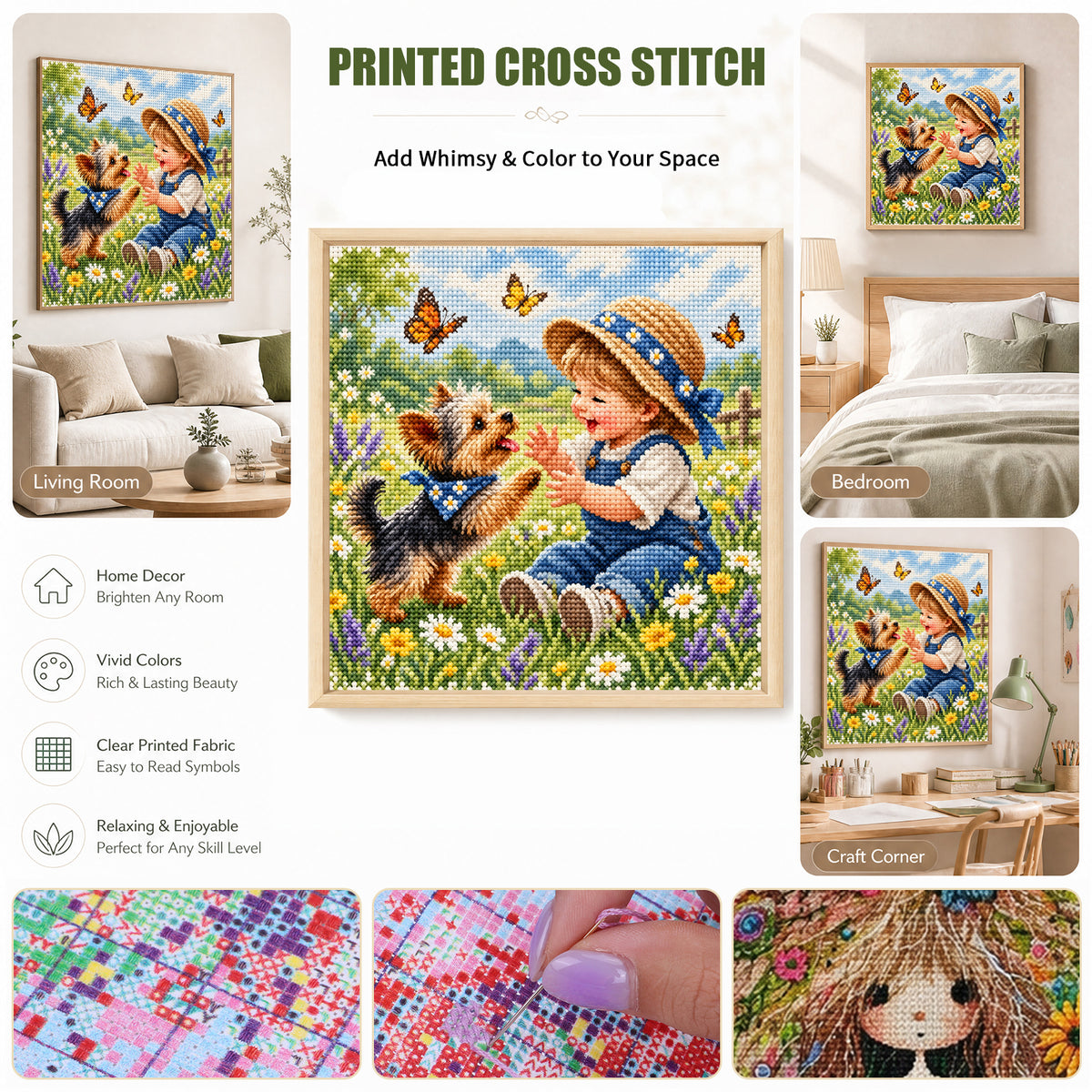 Spring Play - Full 11CT Stamped Cross Stitch 45x45CM - Huacan