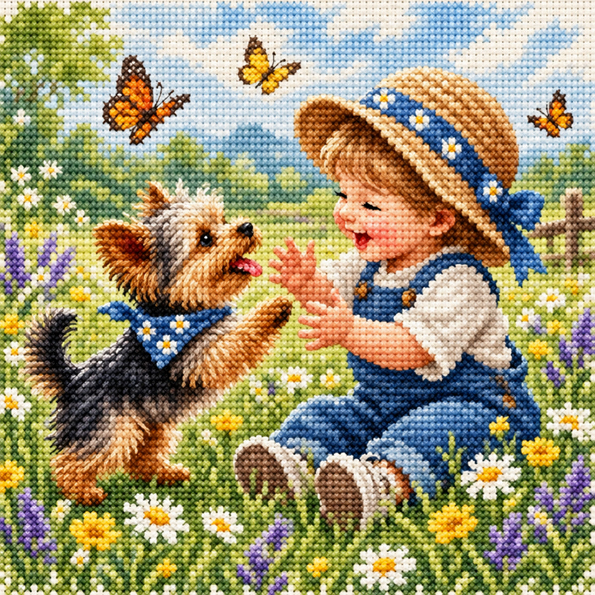 Spring Play - Full 11CT Stamped Cross Stitch 45x45CM - Huacan