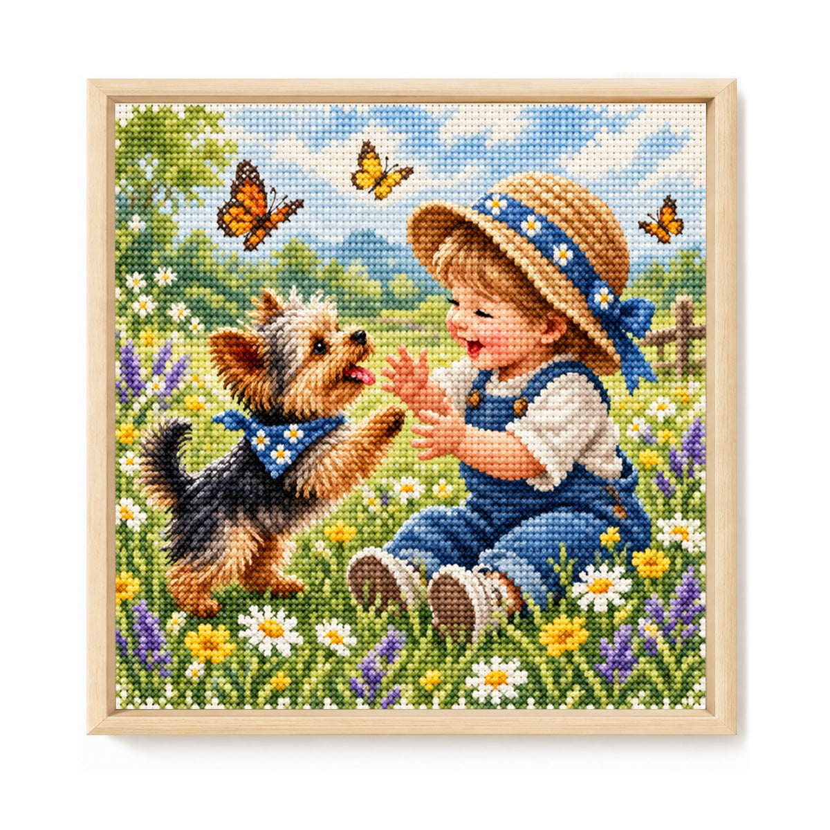 Spring Play - Full 11CT Stamped Cross Stitch 45x45CM - Huacan
