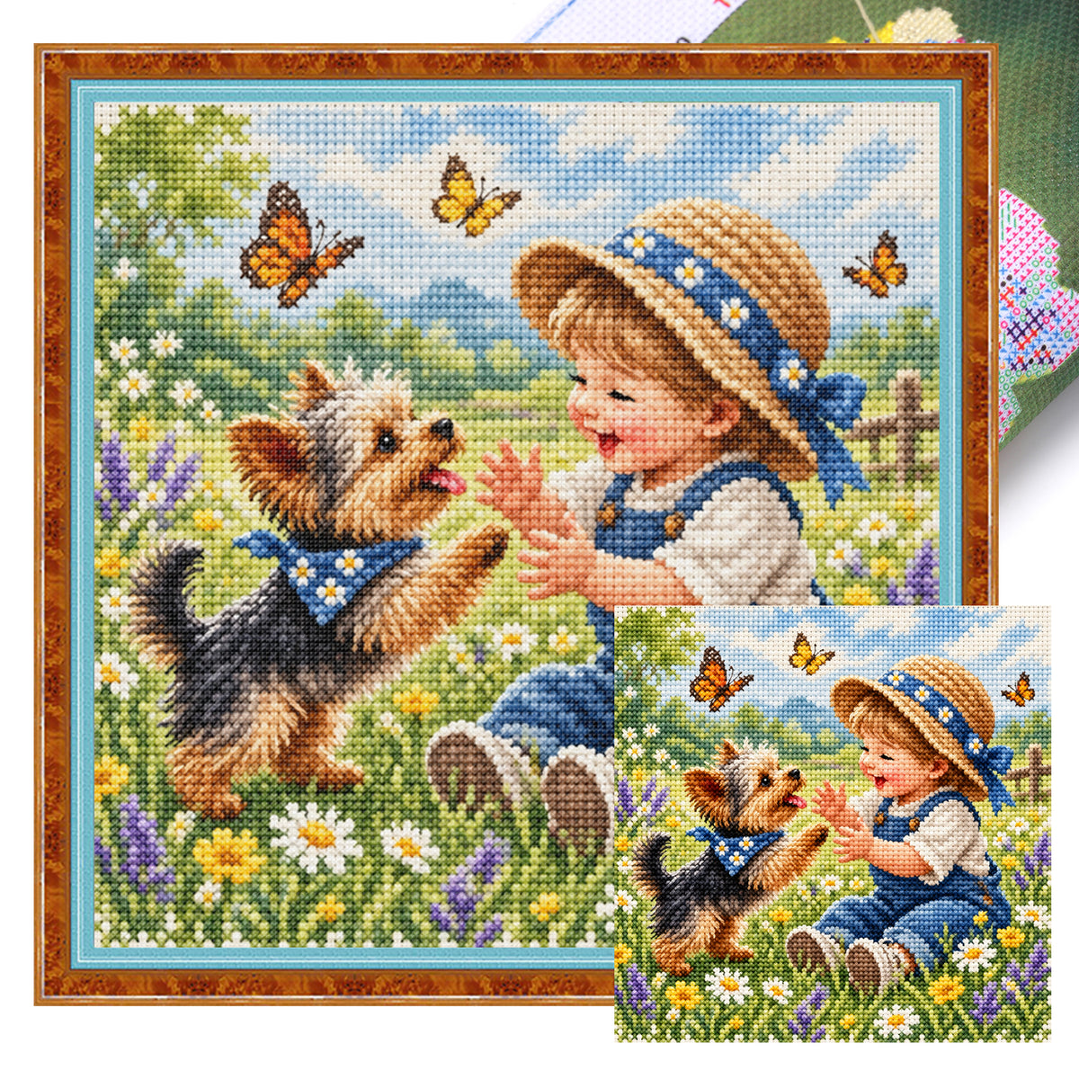 Spring Play - Full 11CT Stamped Cross Stitch 45x45CM - Huacan