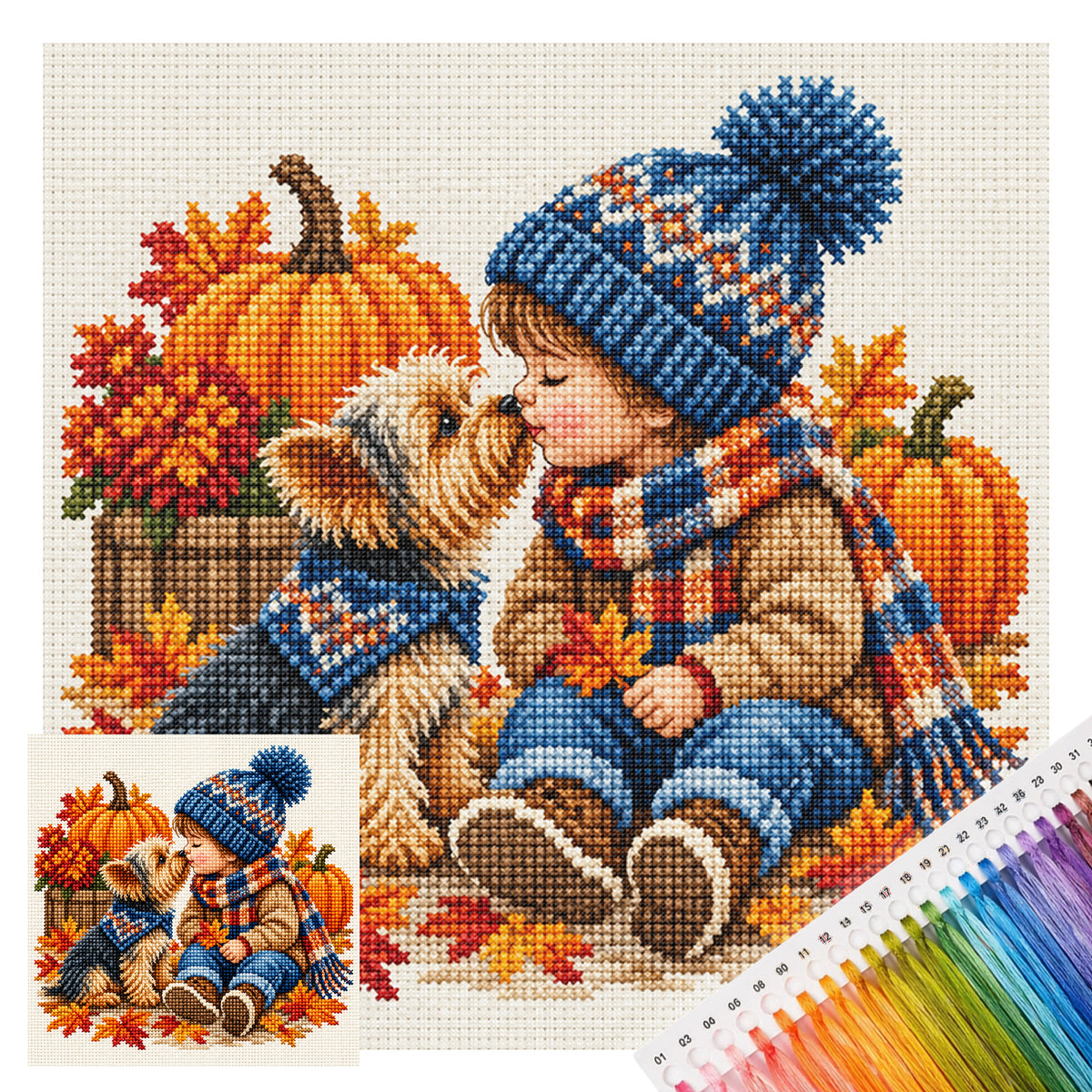 Fall Kiss - Full 11CT Stamped Cross Stitch 45x45CM - Huacan