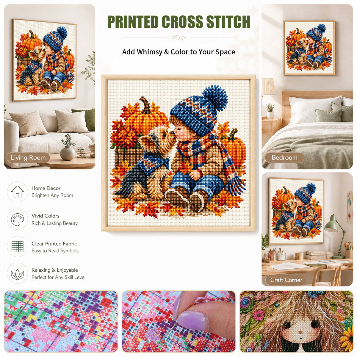 Fall Kiss - Full 11CT Stamped Cross Stitch 45x45CM - Huacan