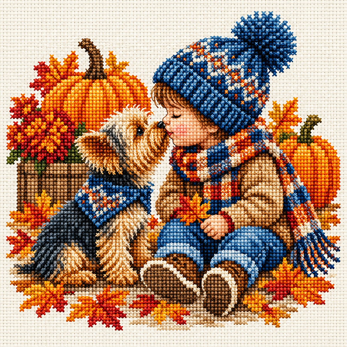 Fall Kiss - Full 11CT Stamped Cross Stitch 45x45CM - Huacan