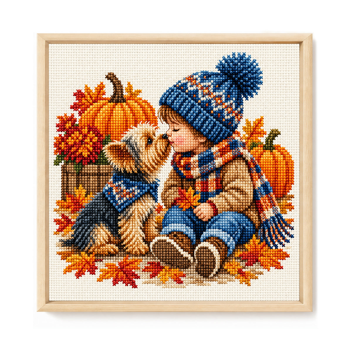 Fall Kiss - Full 11CT Stamped Cross Stitch 45x45CM - Huacan