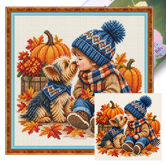Herbstkuss - Vollständiges 11CT Stempel-Kreuzstichset 45x45CM - Huacan