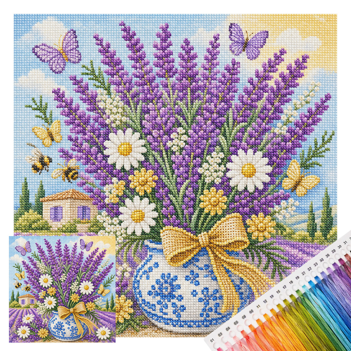 Lavendel-Vase - Vollständiges 14CT gestempeltes Kreuzstich-Set 30x30CM - Huacan