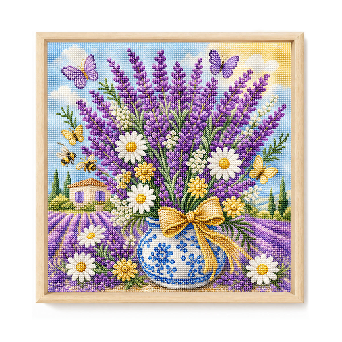 Lavendel-Vase - Vollständiges 14CT gestempeltes Kreuzstich-Set 30x30CM - Huacan