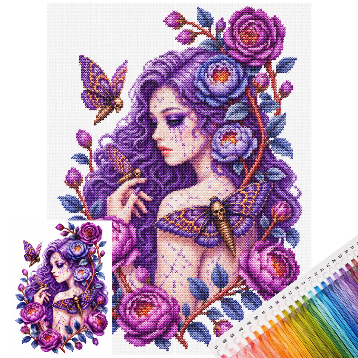 Purple Fairy - Full 14CT Stamped Cross Stitch 40x30CM - Huacan