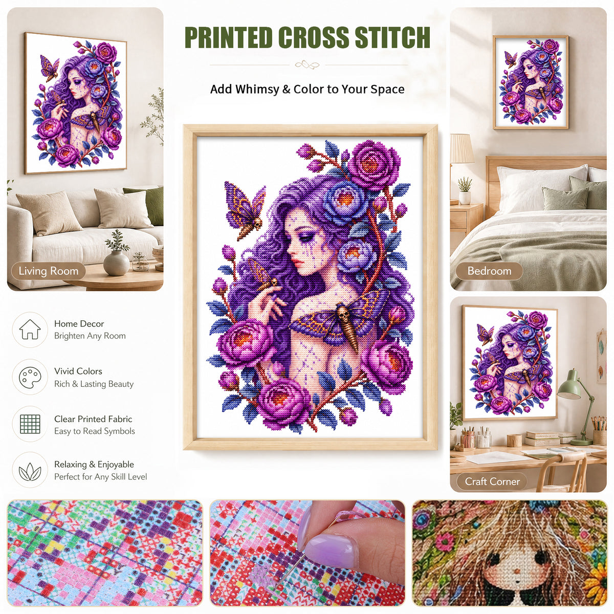 Purple Fairy - Full 14CT Stamped Cross Stitch 40x30CM - Huacan