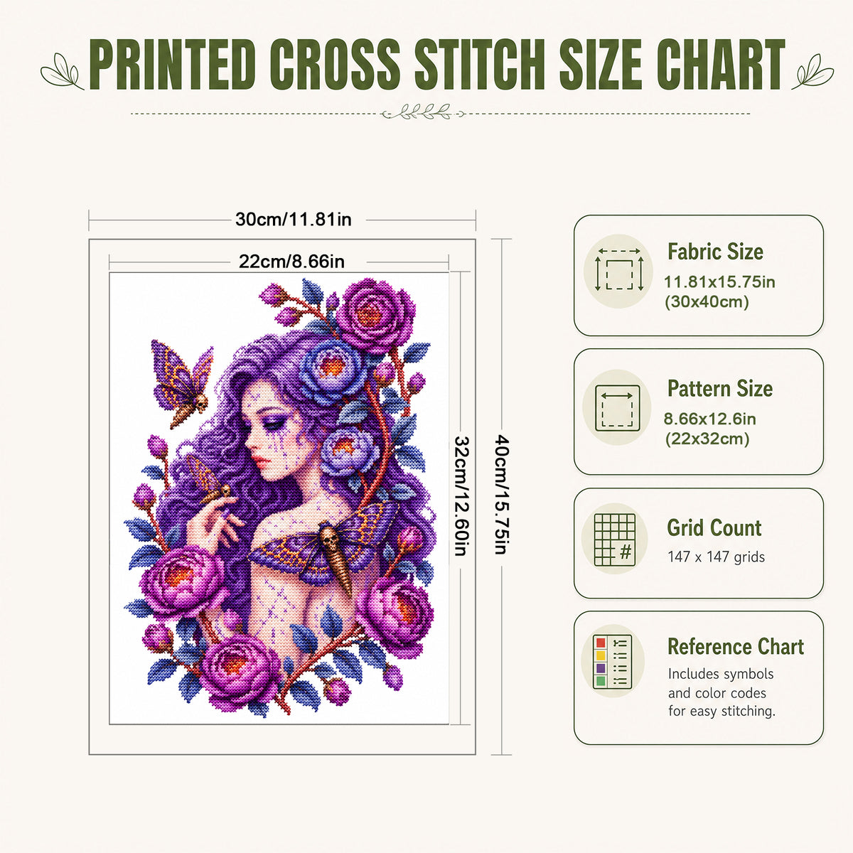 Purple Fairy - Full 14CT Stamped Cross Stitch 40x30CM - Huacan
