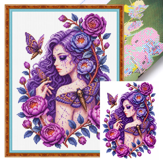 Lila Fee - Vollständiges 14CT Stanz-Kreuzstich-Set 40x30CM - Huacan