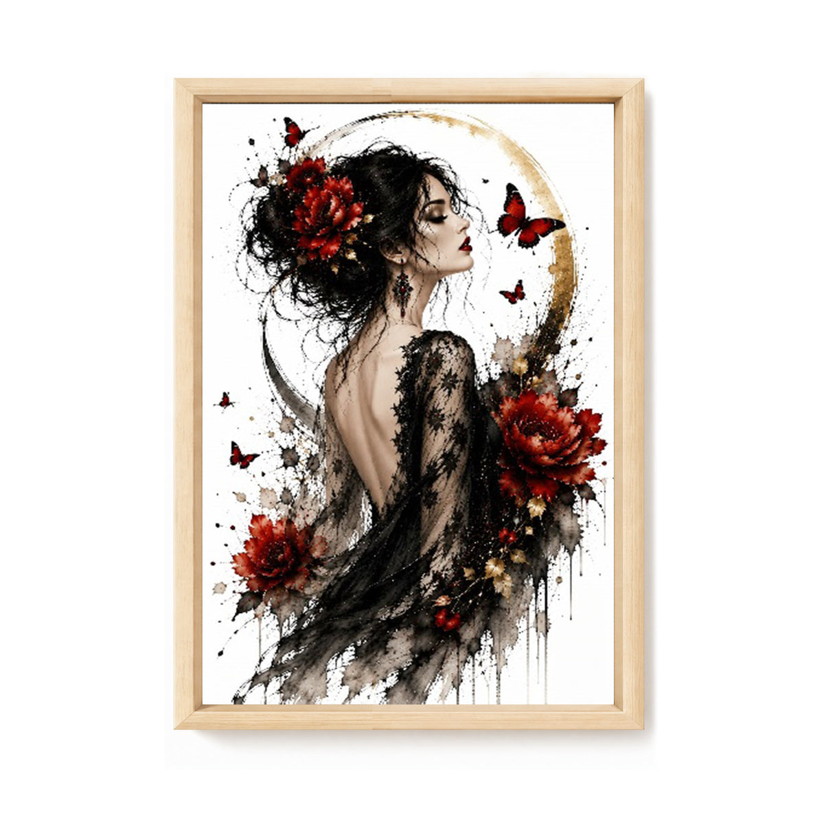 Dame mit Rosen-Schmetterling Rückenansicht – Vollständiges 11CT gestempeltes Kreuzstich-Set 60x40CM – Huacan