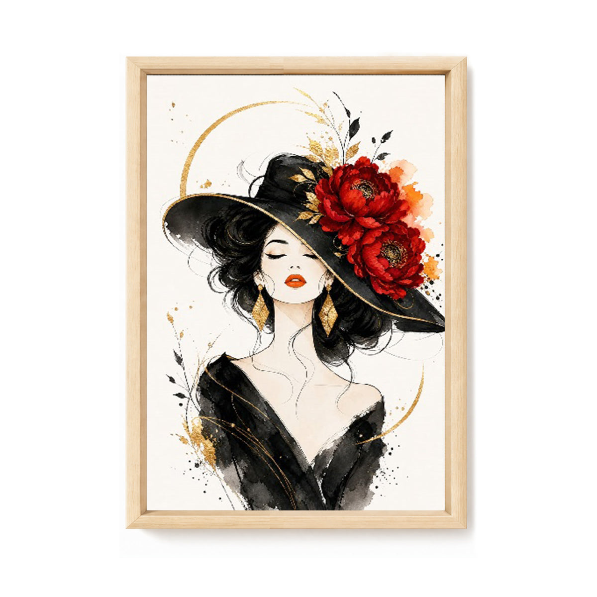 Dame mit Zylinder und roten Pfingstrosen - Komplettes 11CT Stempel-Kreuzstichset 60x40cm - Huacan