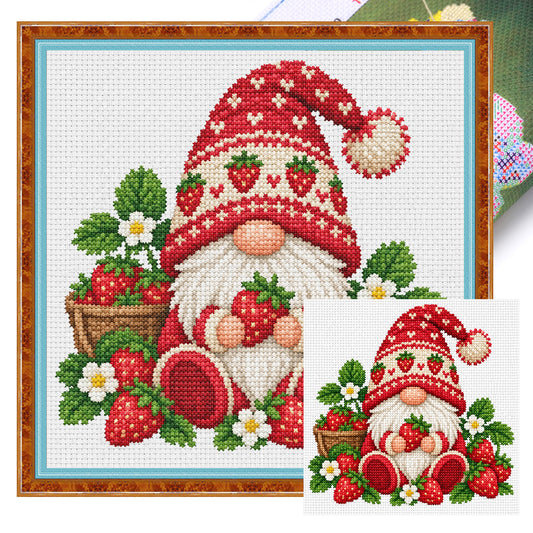 Erdbeer-Gnom - Vollflächiges Stickset 20x20 cm - Huacan