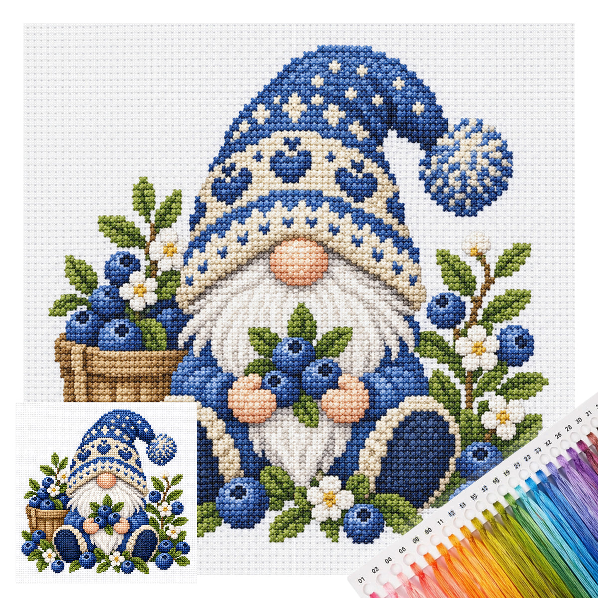 Blueberry Gnome - Full Stamped Cross Stitch 20x20CM - Huacan