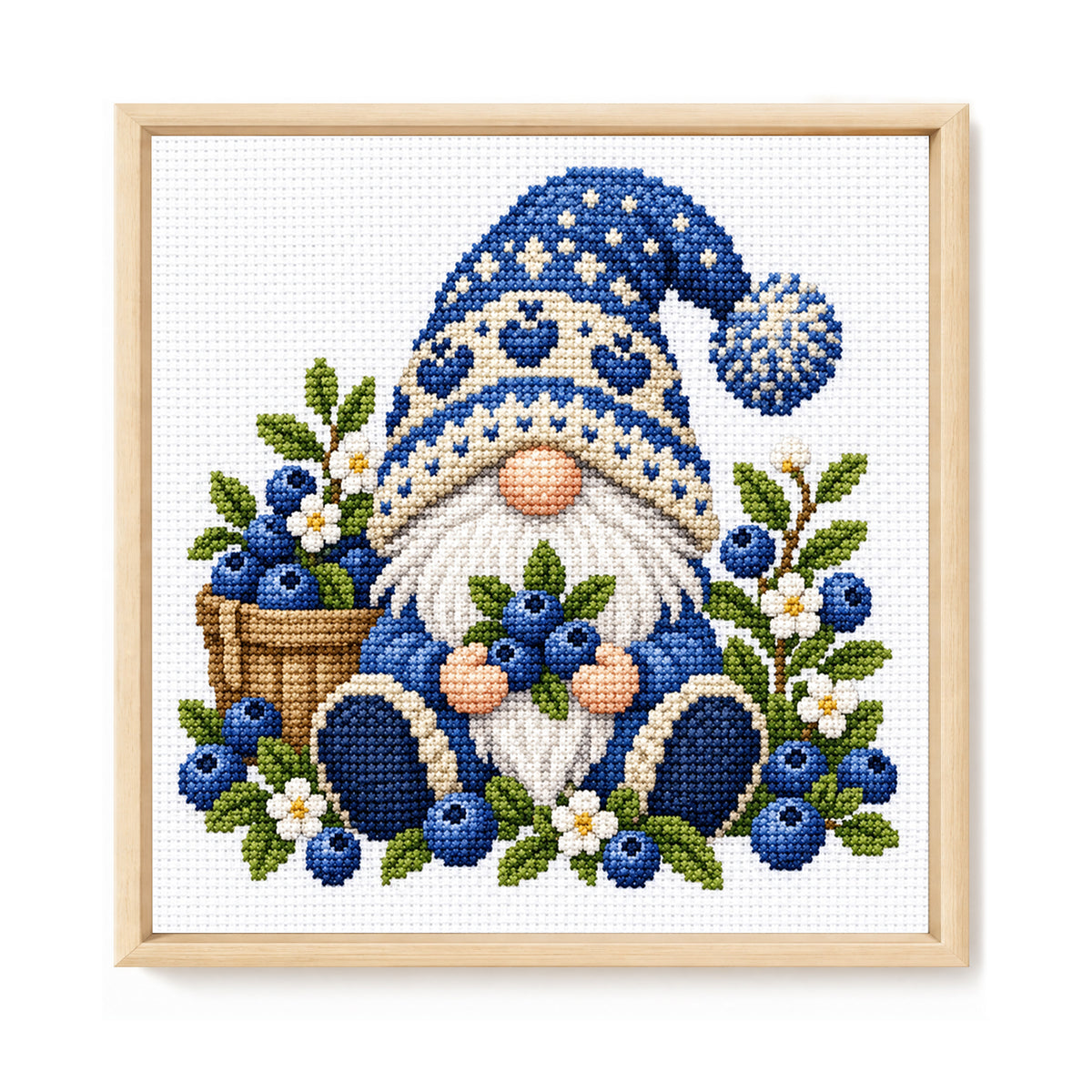 Blueberry Gnome - Full Stamped Cross Stitch 20x20CM - Huacan