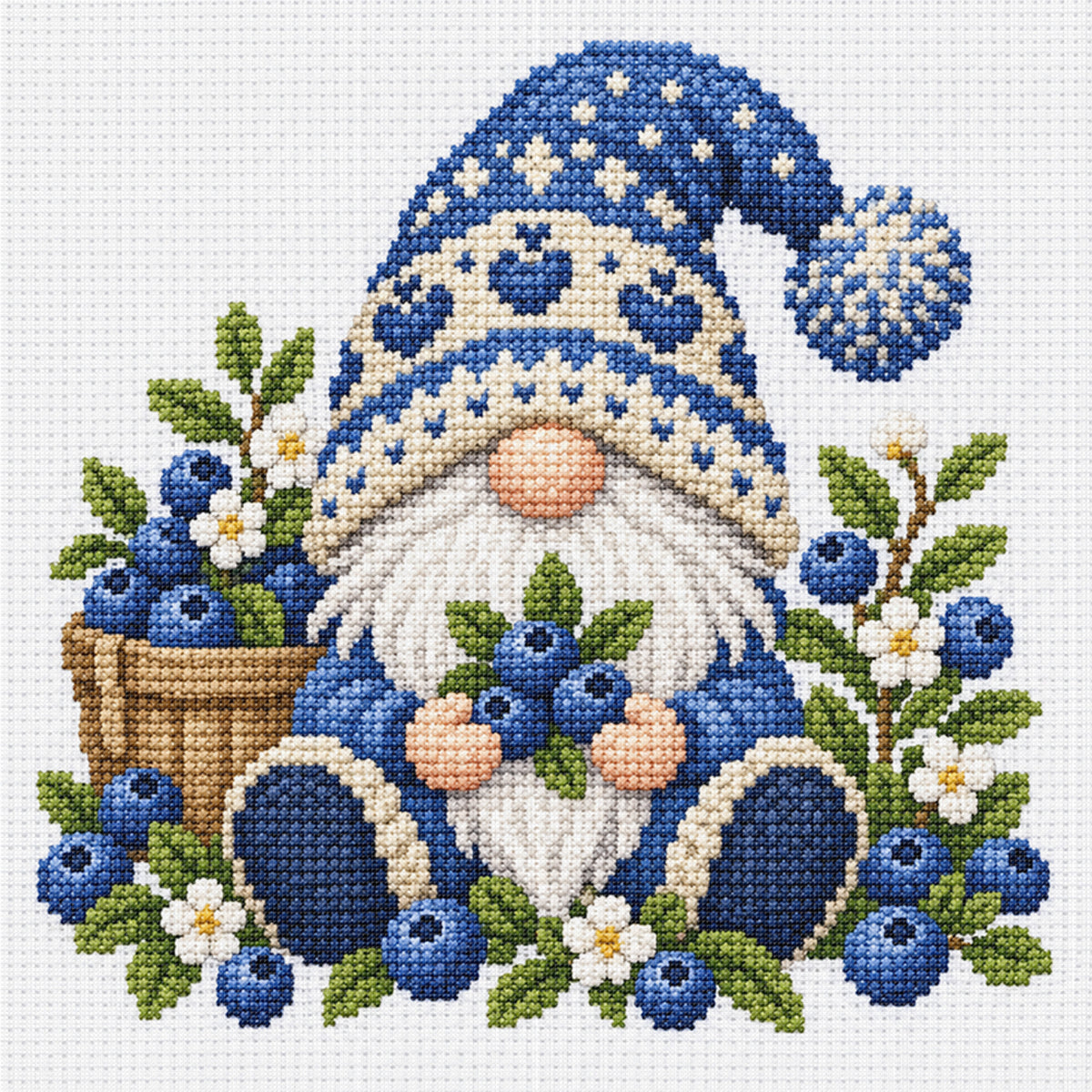 Blueberry Gnome - Full Stamped Cross Stitch 20x20CM - Huacan