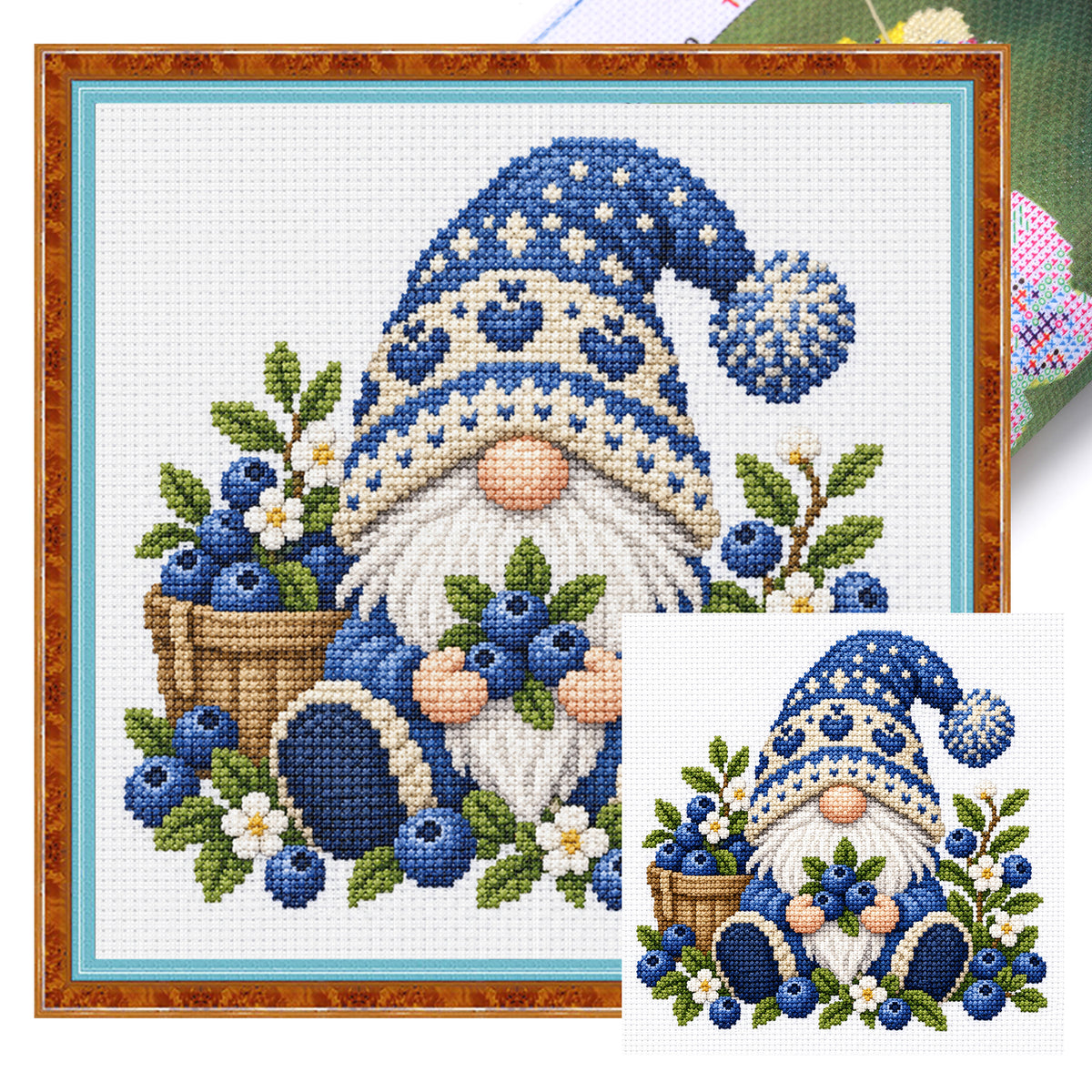 Blueberry Gnome - Full Stamped Cross Stitch 20x20CM - Huacan