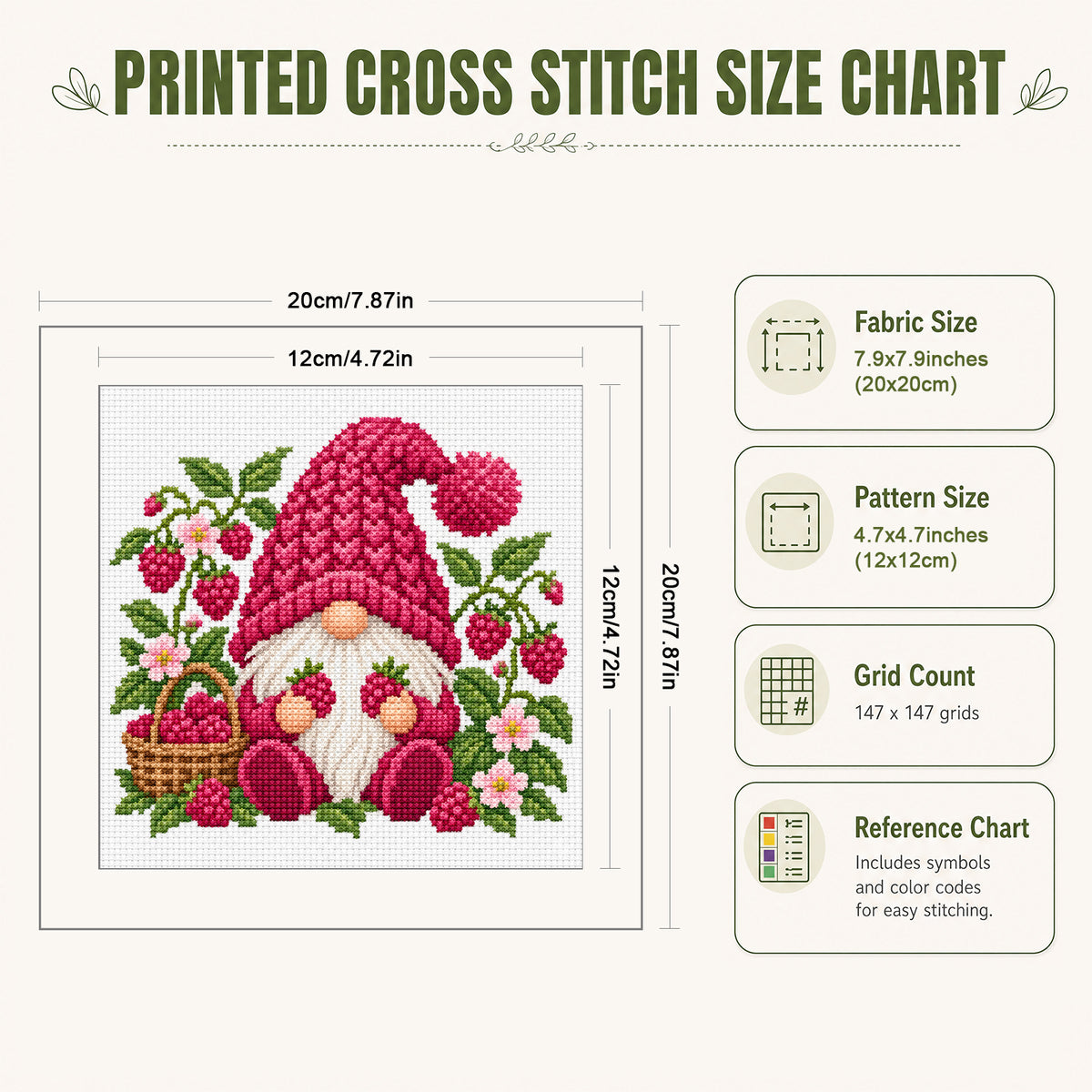 Raspberry Gnome - Full Stamped Cross Stitch 20x20CM - Huacan