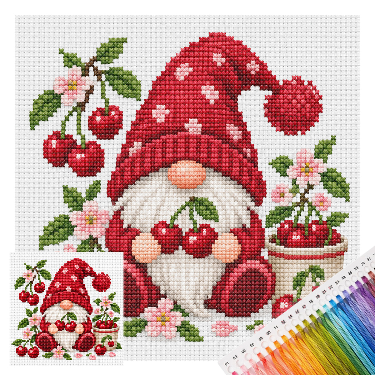 Kirsch-Wichtel - Vollständiges Stempel-Kreuzstichset 20x20CM - Huacan