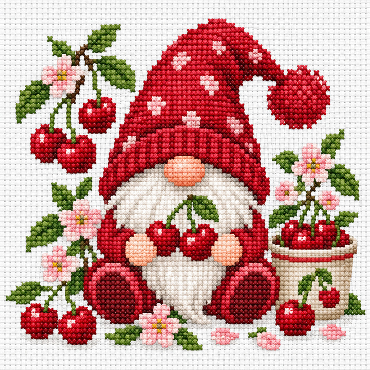 Kirsch-Wichtel - Vollständiges Stempel-Kreuzstichset 20x20CM - Huacan