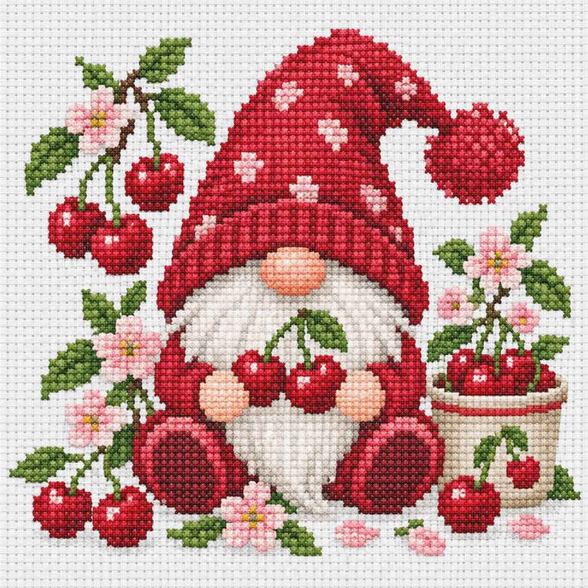Kirsch-Wichtel - Vollständiges Stempel-Kreuzstichset 20x20CM - Huacan