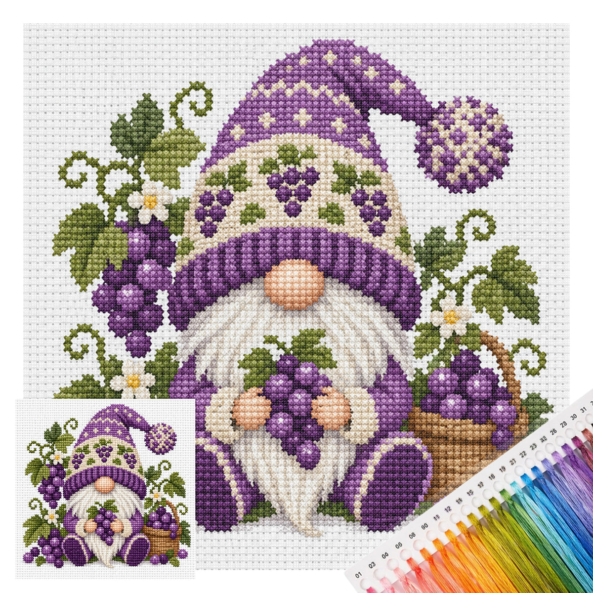 Trauben-Gnom - Vollständiges Stempel-Kreuzstichset 20x20CM - Huacan