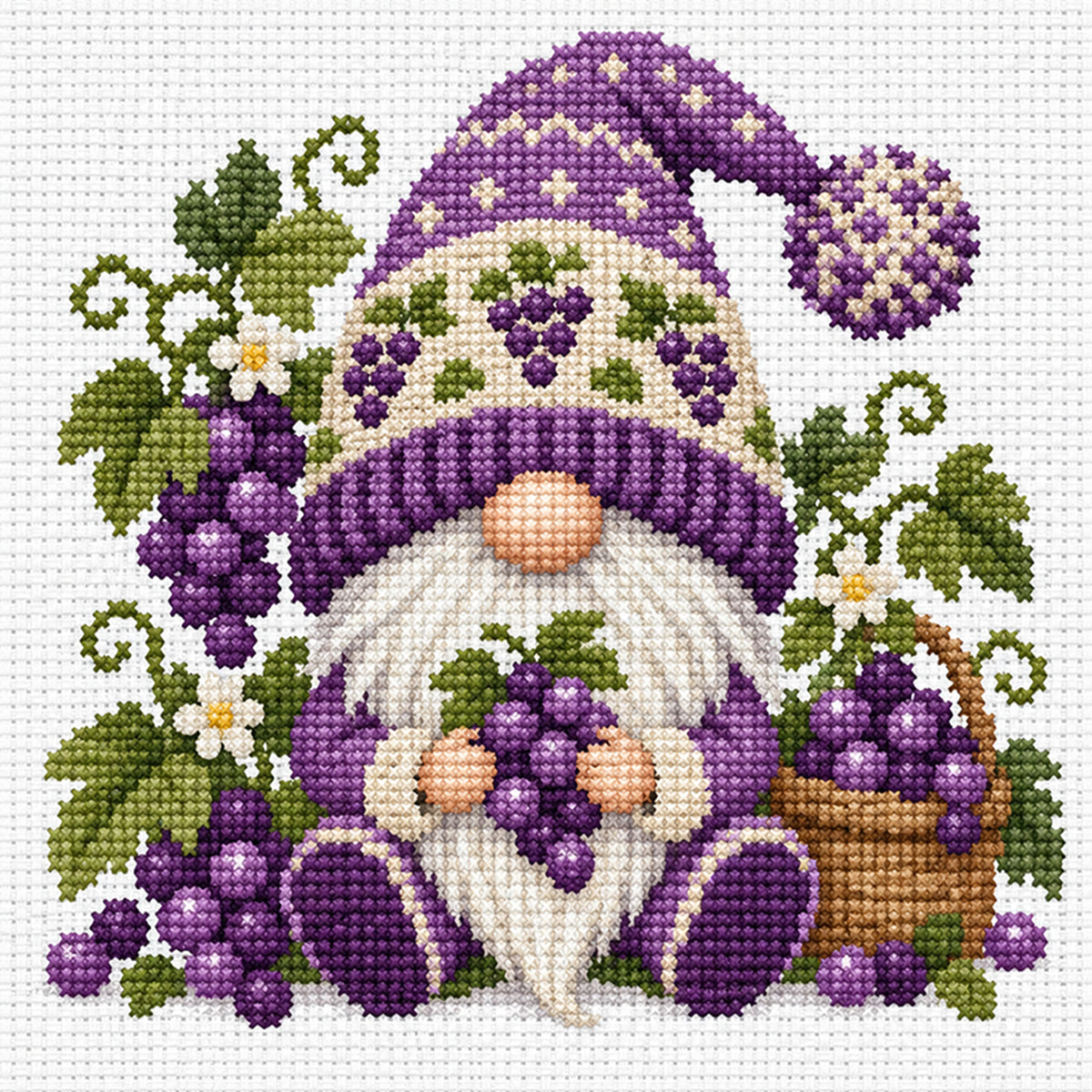 Trauben-Gnom - Vollständiges Stempel-Kreuzstichset 20x20CM - Huacan