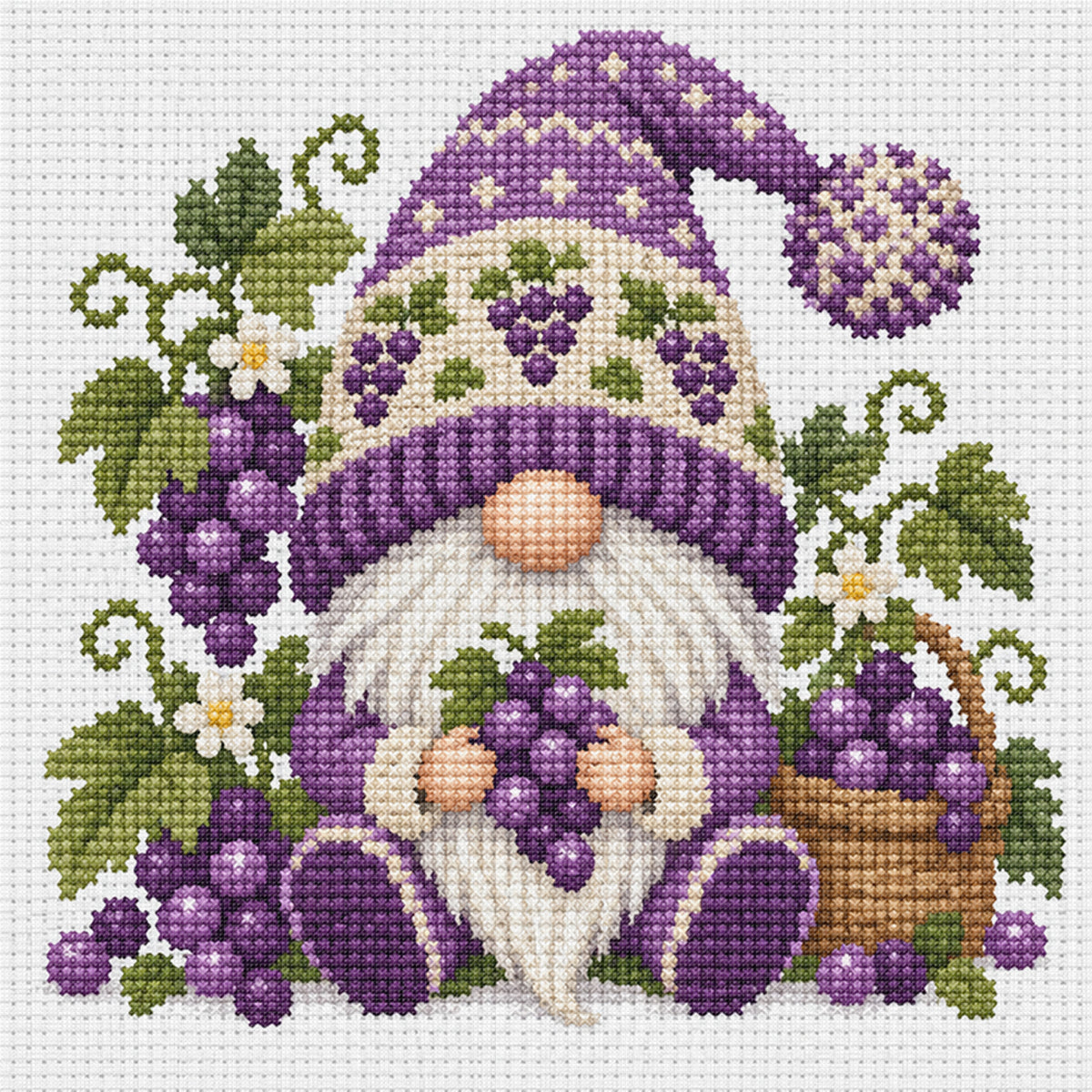 Trauben-Gnom - Vollständiges Stempel-Kreuzstichset 20x20CM - Huacan