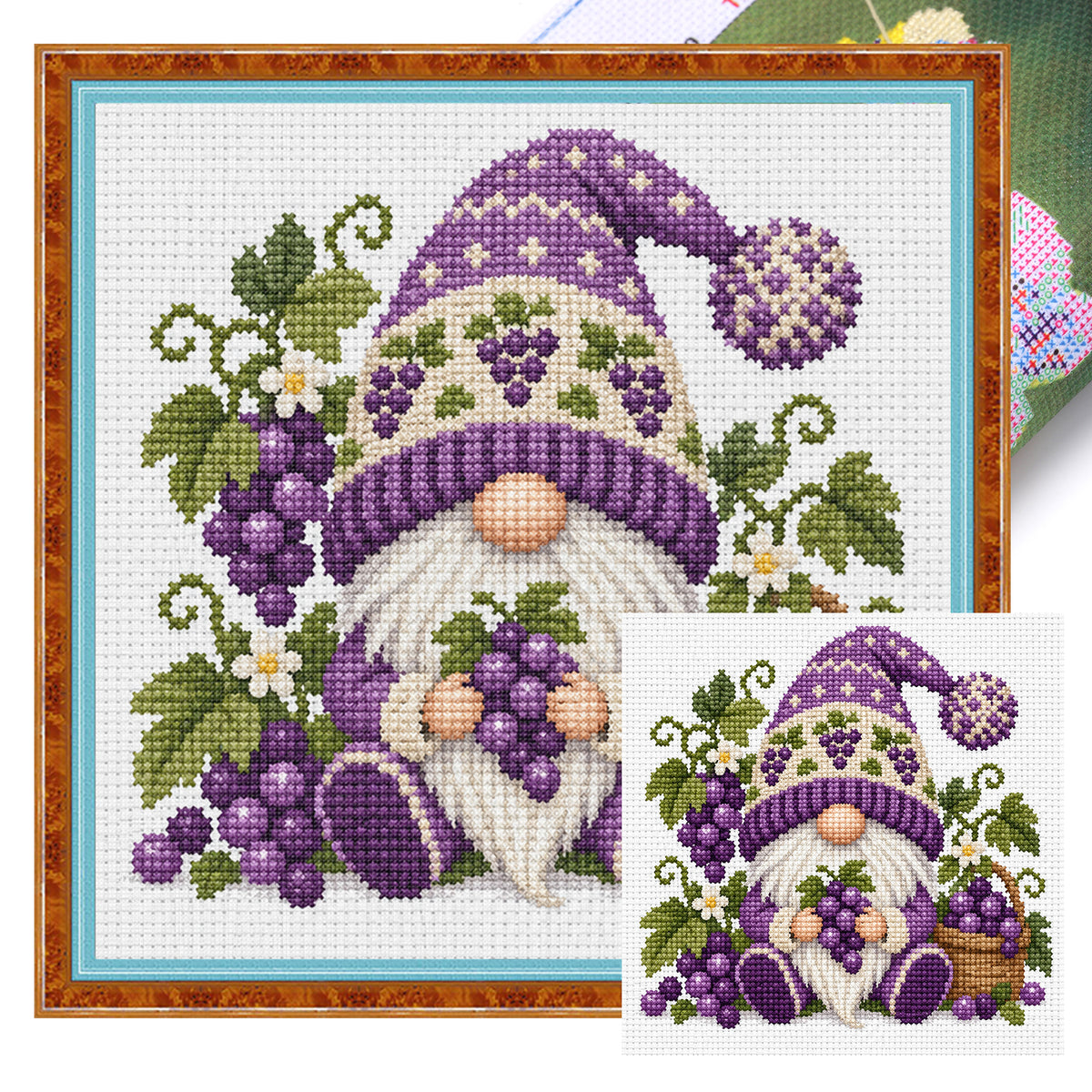 Trauben-Gnom - Vollständiges Stempel-Kreuzstichset 20x20CM - Huacan