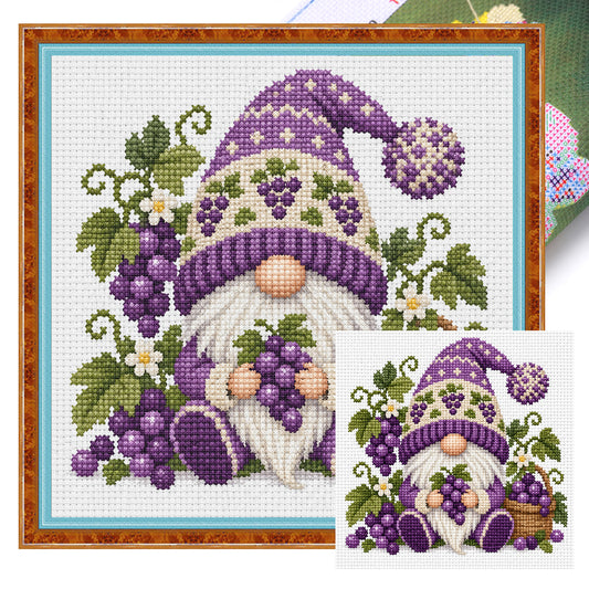 Trauben-Gnom - Vollständiges Stempel-Kreuzstichset 20x20CM - Huacan