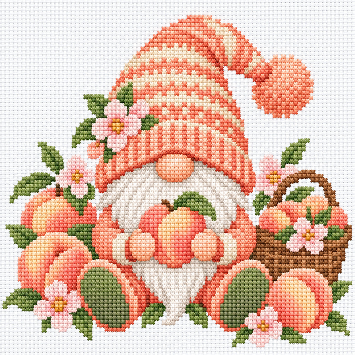Pfirsich-Gnom - Vollflächiges Stempel-Kreuzstichset 20x20 cm - Huacan